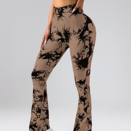 High-Waist Tummy Control Flare Yoga Pants For Women, Tie-Dye Stretch Slimming Bootcut Workout Pants, Fitness & Sports Activewear - Royalessencelux