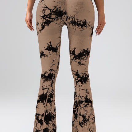 High-Waist Tummy Control Flare Yoga Pants For Women, Tie-Dye Stretch Slimming Bootcut Workout Pants, Fitness & Sports Activewear - Royalessencelux