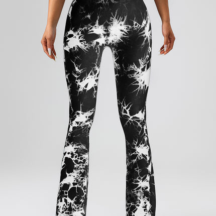 High-Waist Tummy Control Flare Yoga Pants For Women, Tie-Dye Stretch Slimming Bootcut Workout Pants, Fitness & Sports Activewear - Royalessencelux