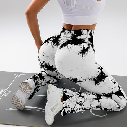 High-Waist Tummy Control Flare Yoga Pants For Women, Tie-Dye Stretch Slimming Bootcut Workout Pants, Fitness & Sports Activewear - Royalessencelux