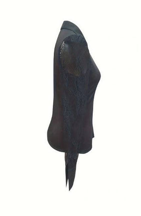 Ladies' Solid Color Mesh V-neck Casual Button Up Shirt - Royalessencelux