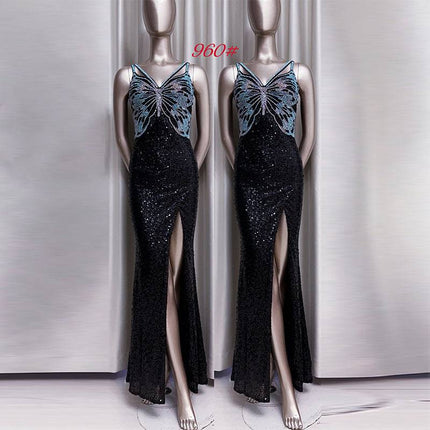 New Sequined Evening Dress Autumn And Winter Purple French Style High Sense Banquet - Royalessencelux