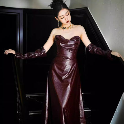 Off-the-shoulder Tube Top Leather Skirt Evening Gown - Royalessencelux