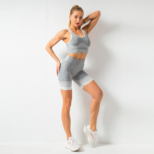 Seamless Yoga Wear Sports Suit Women Fitness Vest Bra Hip Lifting Tight Yoga Shorts - Royalessencelux