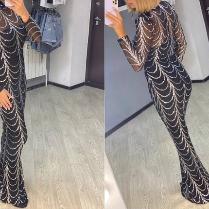 Sequins Women Maxi Dresses Long Sleeve Female Party Dresses - Royalessencelux
