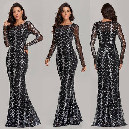 Sequins Women Maxi Dresses Long Sleeve Female Party Dresses - Royalessencelux