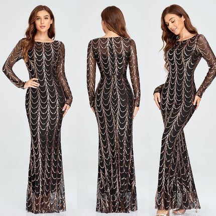Sequins Women Maxi Dresses Long Sleeve Female Party Dresses - Royalessencelux