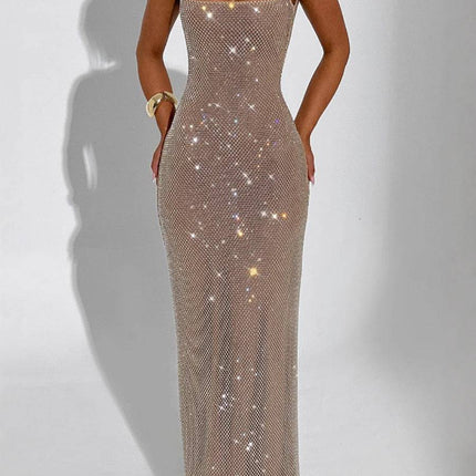 Sexy Double-shoulder Strap Sequins Net Drill Suspenders Dress - Royalessencelux