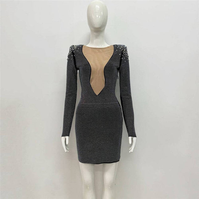 Sexy Rhinestone Bandage One-piece Dress Cross Border Foreign Trade Sexy Tight - Royalessencelux