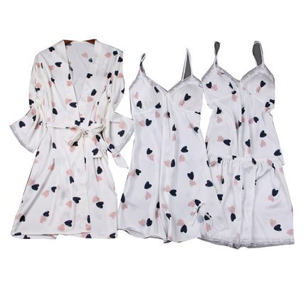 Silk Slip Nightdress Cute Printed Pajamas Suit - Royalessencelux