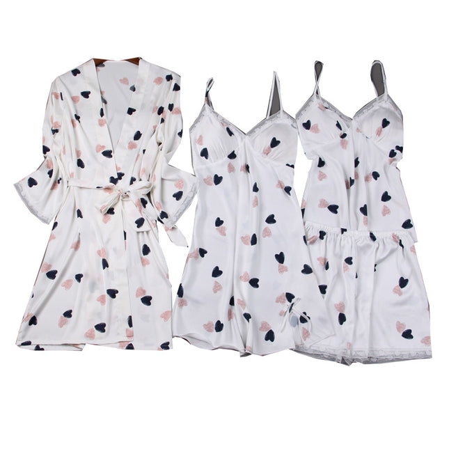 Silk Slip Nightdress Cute Printed Pajamas Suit - Royalessencelux