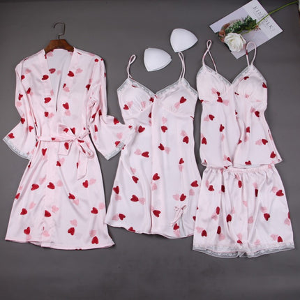 Silk Slip Nightdress Cute Printed Pajamas Suit - Royalessencelux