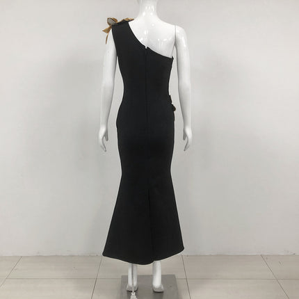 Slim-fit Bandage Golden Flower Maxi Dress - Royalessencelux