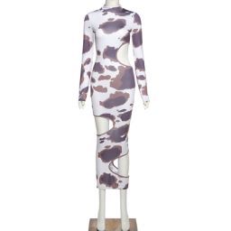 Weird Puss Hollow Out Women Irregular Hole Maxi Dresses Skinny Full Sleeve Skinny o-Neck Activewear Party Prom Club Street Style - Royalessencelux