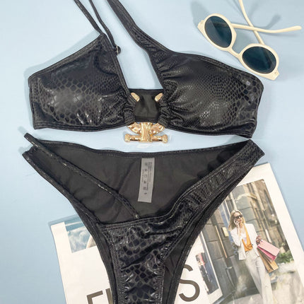 Women Bikini Serpentine Pattern Swimsuit Three Point Tight Swimwear - Royalessencelux