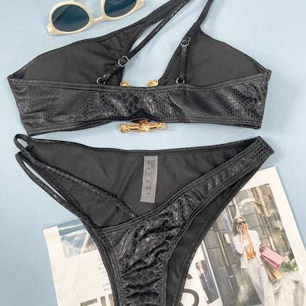 Women Bikini Serpentine Pattern Swimsuit Three Point Tight Swimwear - Royalessencelux