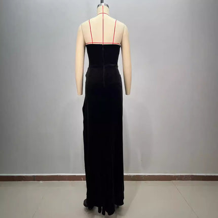 Women's Black Bandeau Slim-fit Hot Drilling Long Dress - Royalessencelux