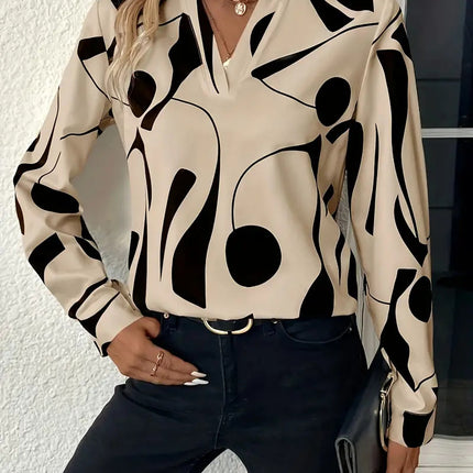 Women's Printed Notched Collar Shirt Long Sleeve - Royalessencelux