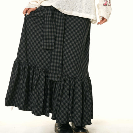 Women's Retro Easy Matching Ruffled Plaid Fishtail Skirt - Royalessencelux