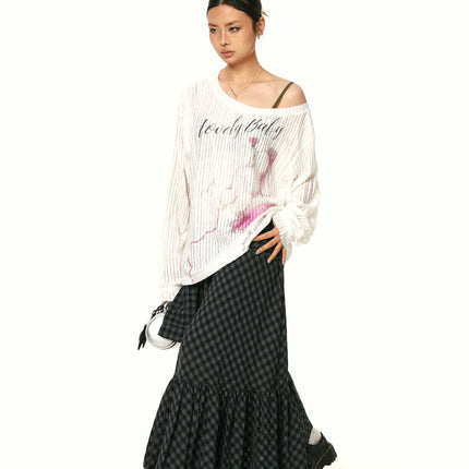 Women's Retro Easy Matching Ruffled Plaid Fishtail Skirt - Royalessencelux