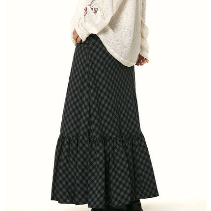 Women's Retro Easy Matching Ruffled Plaid Fishtail Skirt - Royalessencelux