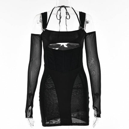 Women's Sling Tight Dress Fashion Backless Mesh See-through Hip Skirt - Royalessencelux