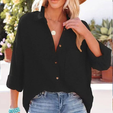 Women's Dropped Shoulder Bat Shirt Casual Long Sleeve Shirt - Royalessencelux