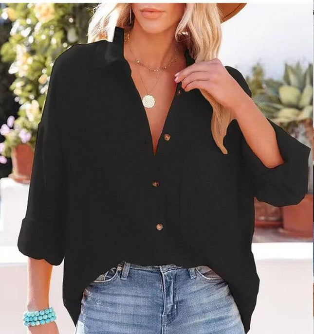 Women's Dropped Shoulder Bat Shirt Casual Long Sleeve Shirt - Royalessencelux