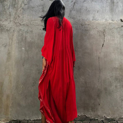 Rayon Embroidered Holiday Sun Protection Cardigan Beach Cover Up - Royalessencelux