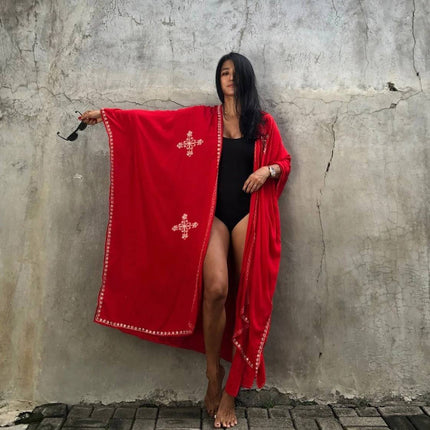 Rayon Embroidered Holiday Sun Protection Cardigan Beach Cover Up - Royalessencelux