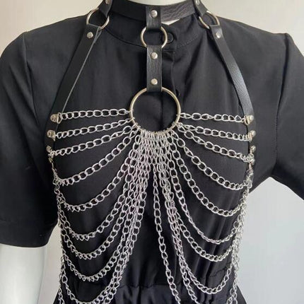 PU Leather Stitching Metal Chain Jewelry - Royalessencelux