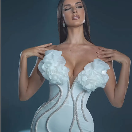 European And American Fashion New Style Temperament Socialite Flower Chain Strapless Long Type Evening Dress - Royalessencelux