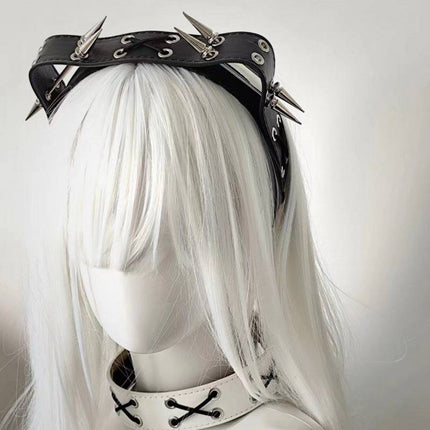 Sharp Claw Kitty Leather Punk Cat Ear Rivet Headband - Royalessencelux