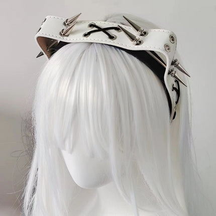 Sharp Claw Kitty Leather Punk Cat Ear Rivet Headband - Royalessencelux