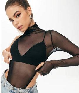 Women's Sheer Long Sleeve One-shoulder Bottoming Top - Royalessencelux