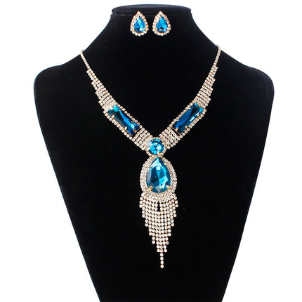 S151 fashion bridal jewelry set, tassel diamond, colorful micro wedding jewelry, necklace, earring set - Royalessencelux
