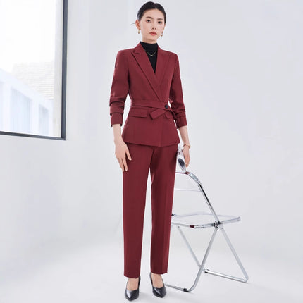 Long Sleeve Small Suit Collar Coat Women's Shirt Pants Suit - Royalessencelux