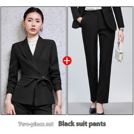 Long Sleeve Small Suit Collar Coat Women's Shirt Pants Suit - Royalessencelux