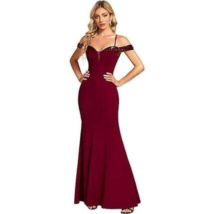 Women's Clothing Off-neck Sling Evening Long Dress - Royalessencelux