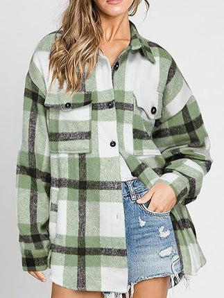 Women's Plaid Buckle Jacket Casual Fashion Long Sleeve Coat - Royalessencelux