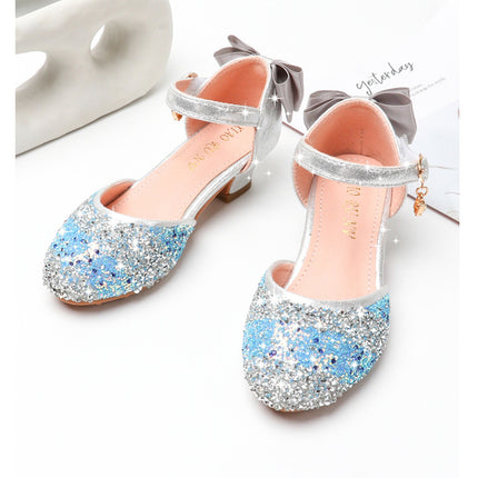 Girls' High Heel Summer Rhinestone Hollow Children's Sandals Sequin Striped Primary School Student Pumps Female - Royalessencelux
