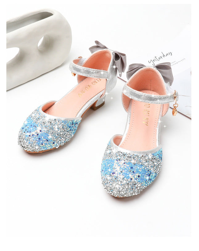 Girls' High Heel Summer Rhinestone Hollow Children's Sandals Sequin Striped Primary School Student Pumps Female - Royalessencelux