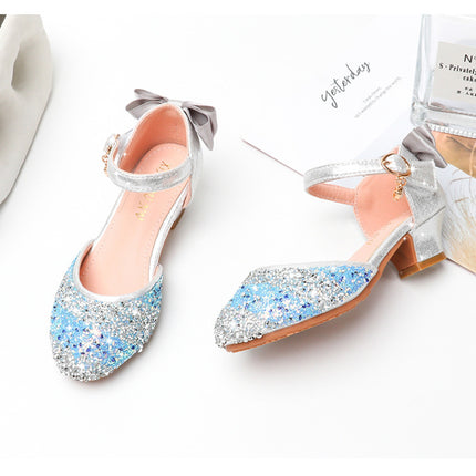 Girls' High Heel Summer Rhinestone Hollow Children's Sandals Sequin Striped Primary School Student Pumps Female - Royalessencelux