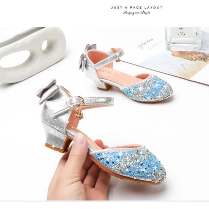 Girls' High Heel Summer Rhinestone Hollow Children's Sandals Sequin Striped Primary School Student Pumps Female - Royalessencelux