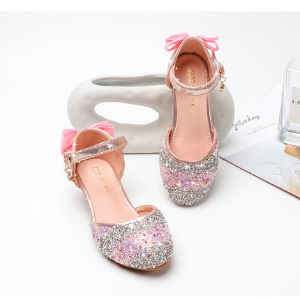 Girls' High Heel Summer Rhinestone Hollow Children's Sandals Sequin Striped Primary School Student Pumps Female - Royalessencelux