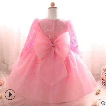 Long-sleeved girls dress rose children's wedding dress skirt - Royalessencelux