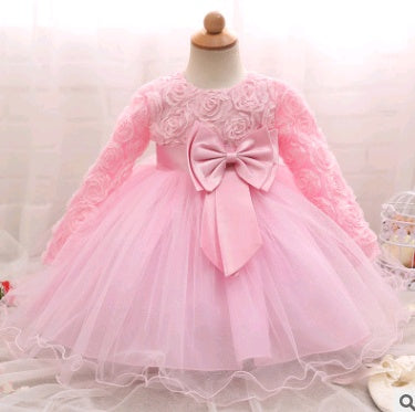 Long-sleeved girls dress rose children's wedding dress skirt - Royalessencelux