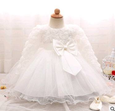 Long-sleeved girls dress rose children's wedding dress skirt - Royalessencelux