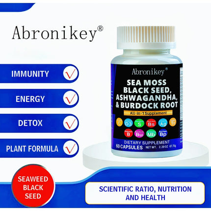 Abronikey Sea Moss 60 Capsules Immune Support & Digestive Health Natural Sea Moss Supplement Rich In Minerals & Vitamins - Royalessencelux