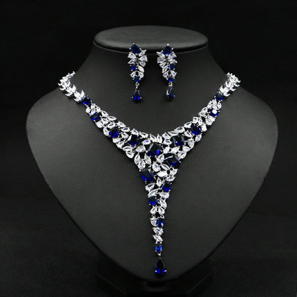 Colorful Zircon Necklace Set Wedding Dress Wedding Earring Accessories - Royalessencelux